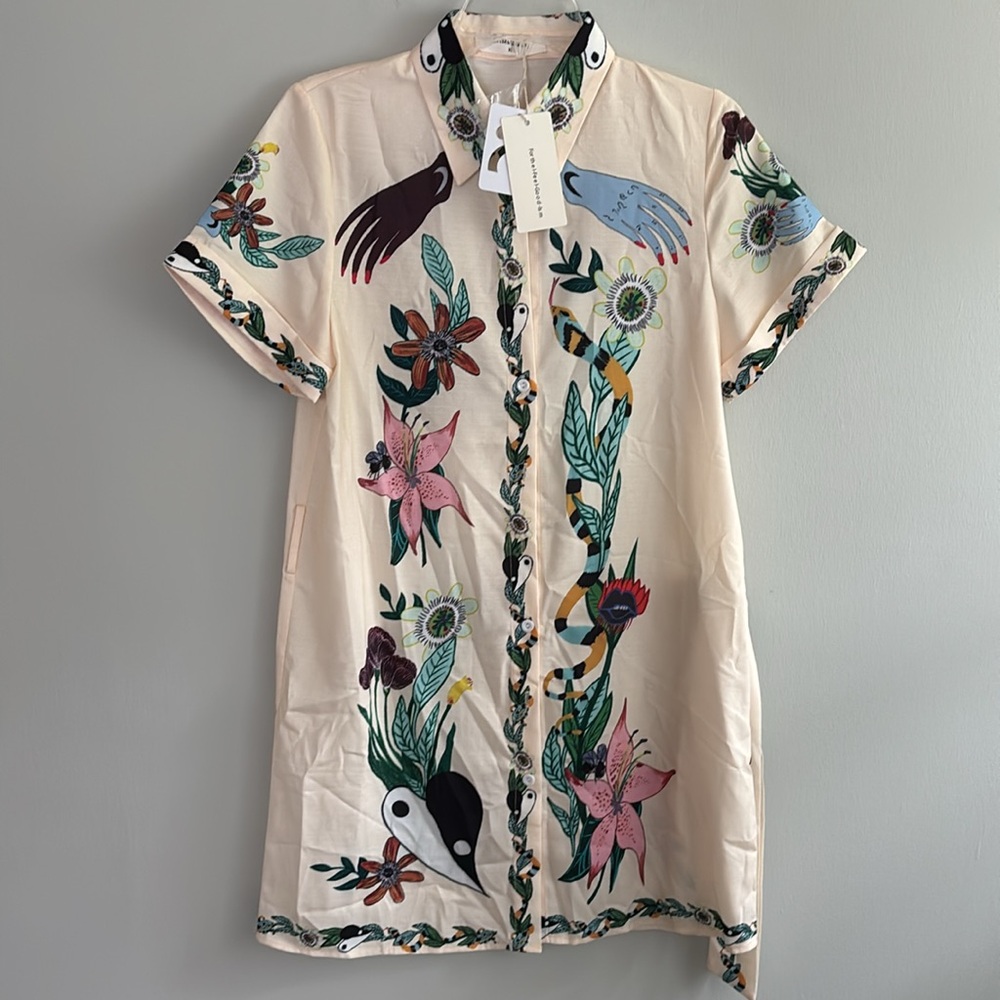 New with tags Commense collared button down belted mini dress with funky prints - Picture 3 of 9